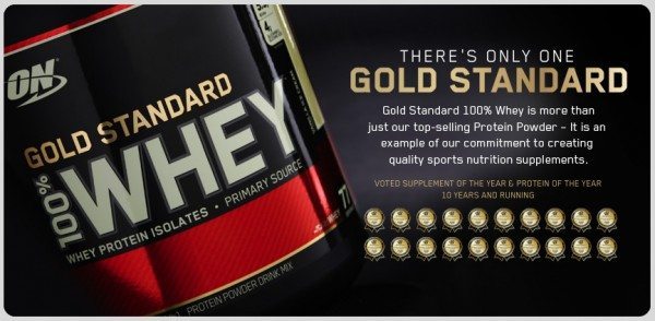Optimum Nutrition Gold Standard Whey is a popular supplement.